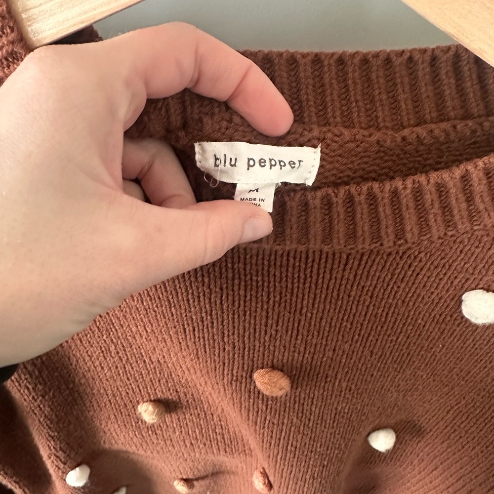 Blu Pepper Brown Sweater with Pom Accents - Picture 4 of 4